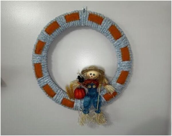 Blue and Orange Scarecrow Wreath